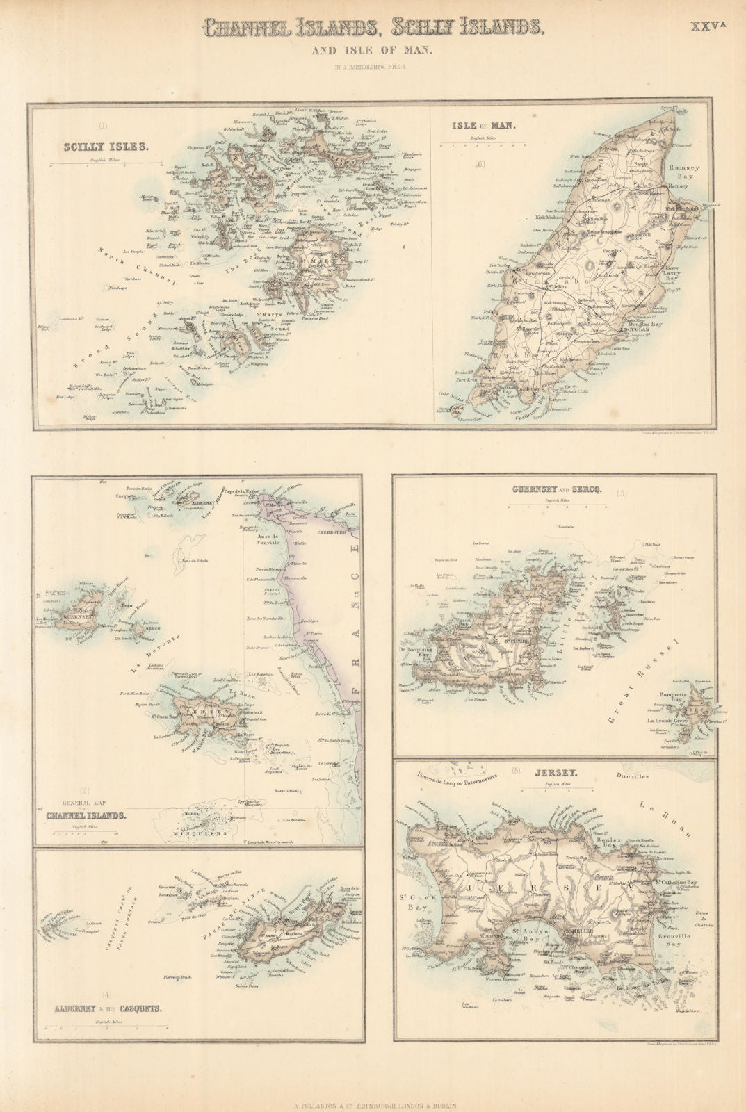Channel Islands, Scilly Islands and Isle of Man. FULLARTON c1863 old map
